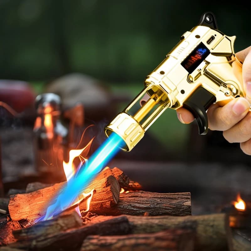Pistola per saldatura a fiamma blu antivento ad alta temperatura Accendino a gas butano Blocco di sicurezza Interruttore antincendio Sigaro da cucina Accendini elettrici USB