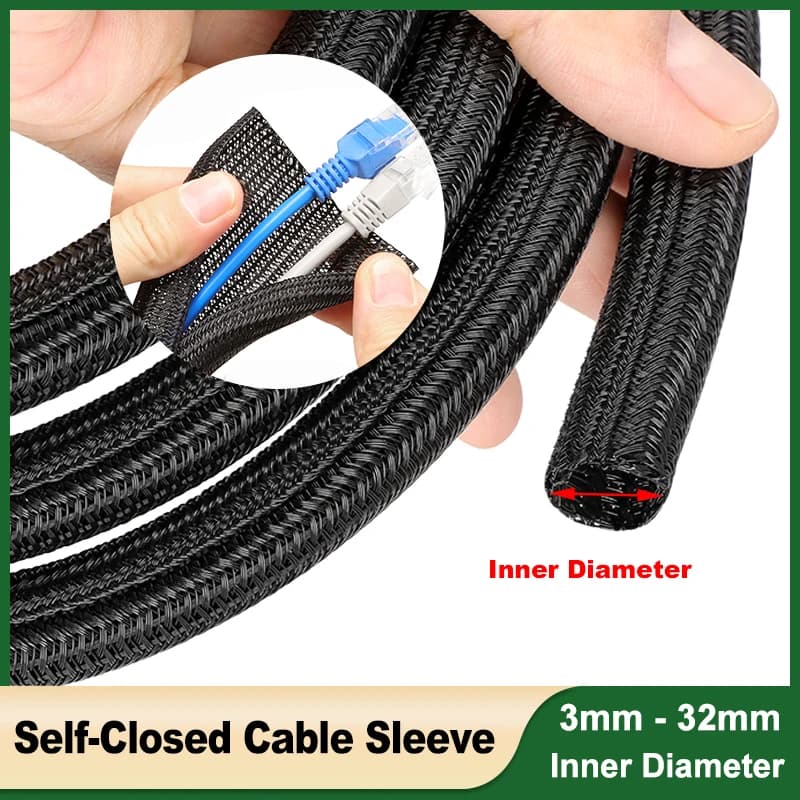 Guaina per Cavi da 1M a 50M, Nera, 3 5 8 10 13 16 19 25 32mm, Tubo Divisibile Isolato in PET Intrecciato Autosigillante per Protezione Cavi Elettrici