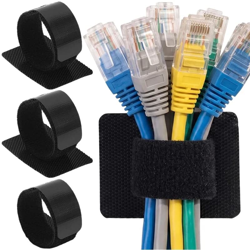 Self Adhesive Cable Management Set Nylon Velcro Ties Square Anchor Base Long Straps for Under Desk Wall Computer Cord Organizer