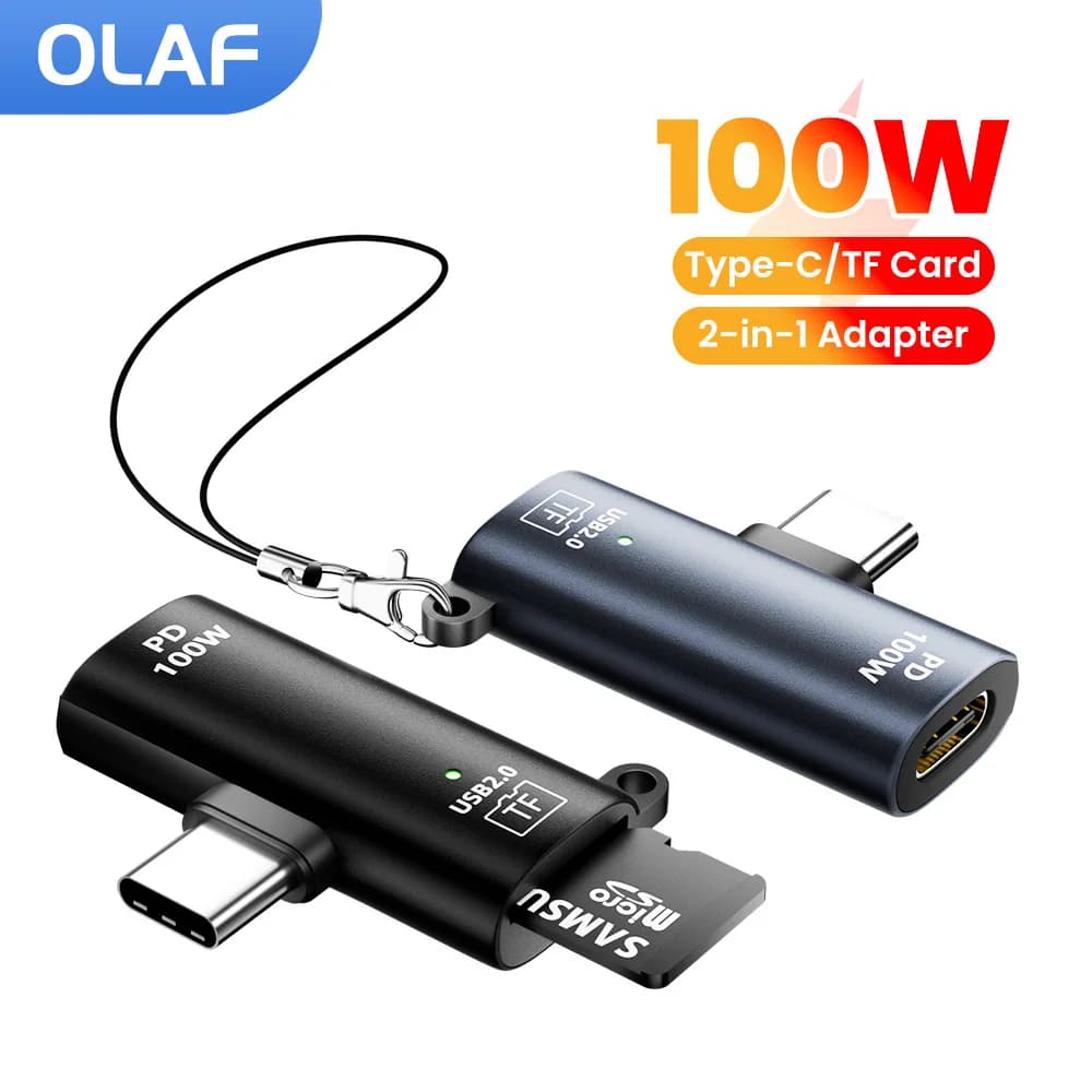 Type C To Type C/TF Card 2-in-1 Adapter 100W Fast Charging Type C Card Reader High Speed Transfer for PC Laptop Accessories