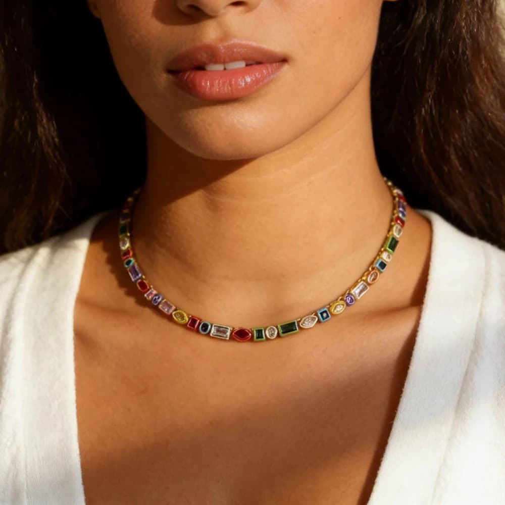 Collana Tennis Lusso AAA+ con Zirconia Cubica da 4mm a 1 Fila, Brillante Arcobaleno, Stile Hip Hop Iced Out Bling, Gioiello Choker