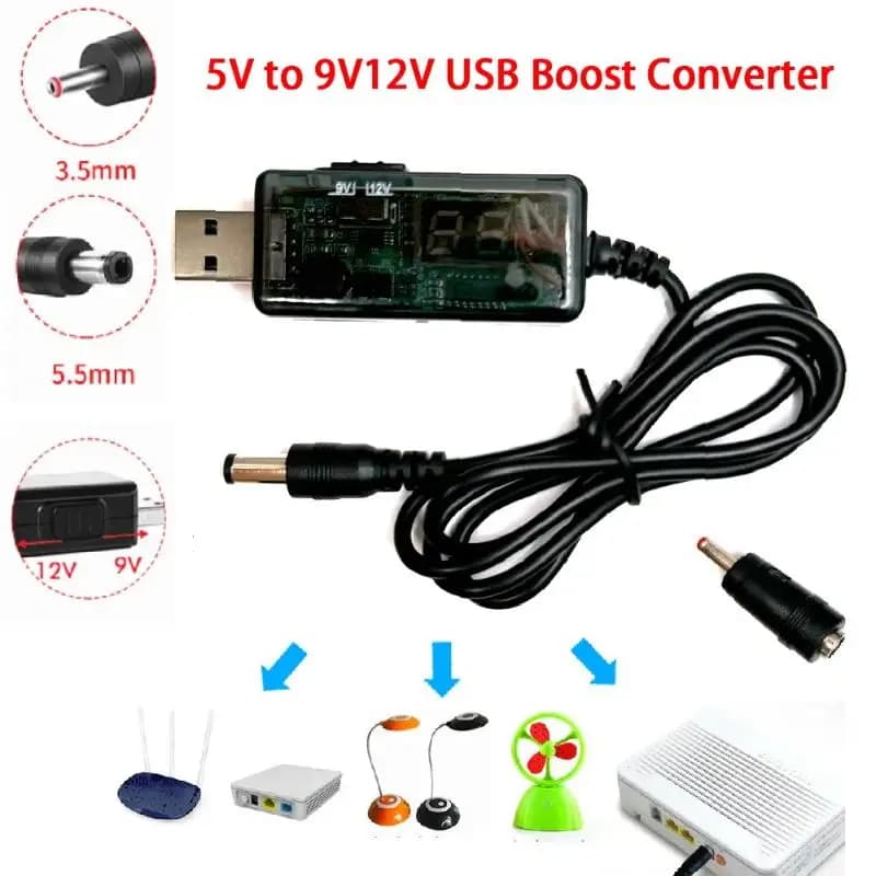 Convertitore USB Boost da 5V a 9V/12V, Cavo Convertitore Step-up USB + Connettore 3.5x1.35mm per Alimentatore/Caricabatterie/Convertitore di Potenza