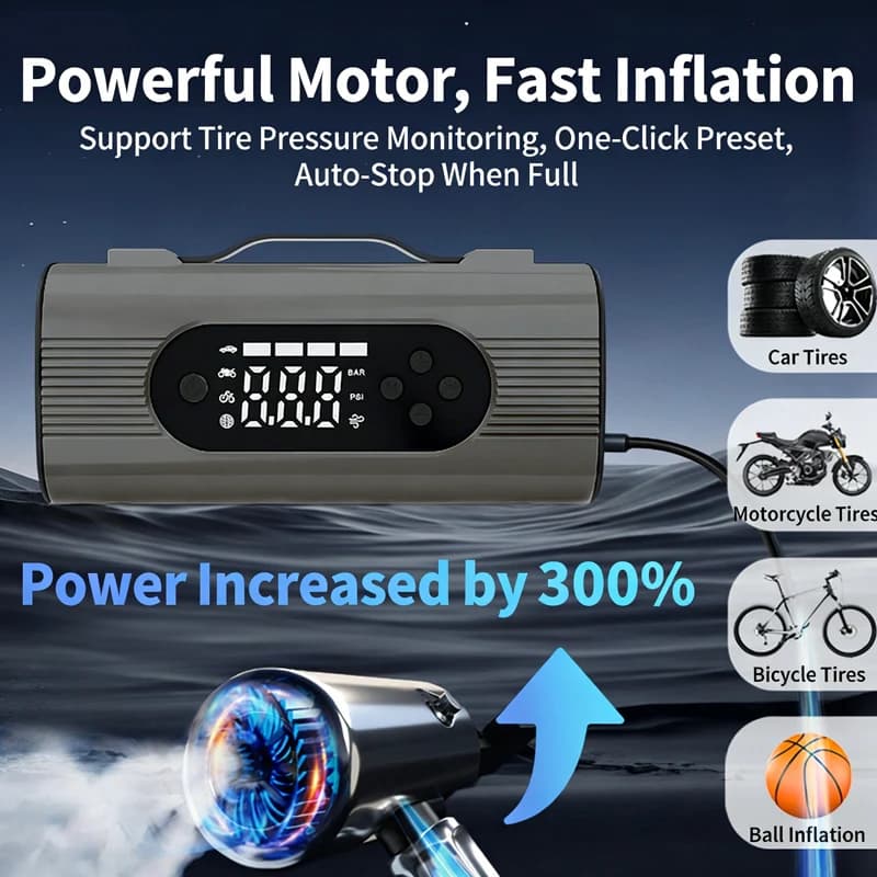 Avviatore di Emergenza Portatile 8-in-1 per Auto con Compressore d'Aria e Aspirapolvere Wireless a Doppio Uso, Avviatore Batteria Auto 12V (Modello S8)