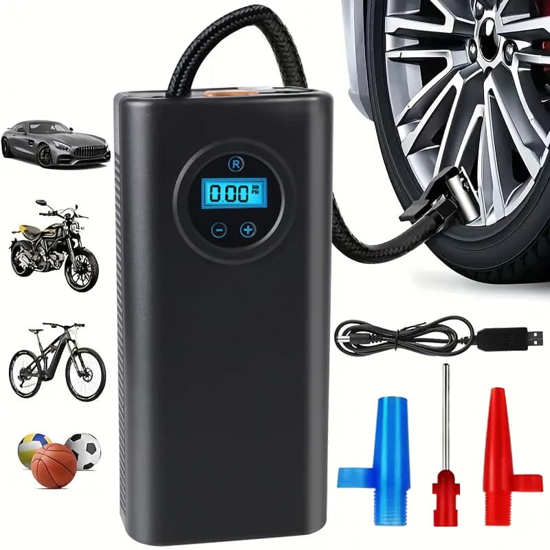 Compressore d'aria per gonfiaggio automatico per palla da bicicletta per moto montata su auto Pompa di gonfiaggio per pneumatici senza fili Pompa di aria elettrica per auto