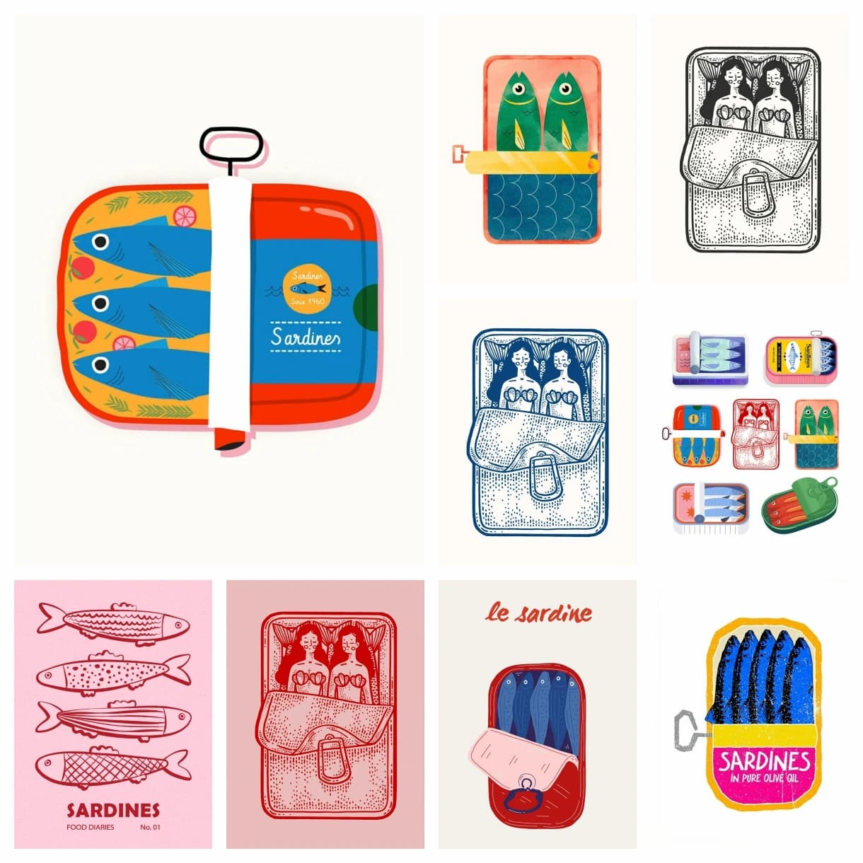 Kit di pittura artistica con diamanti fai-da-te Sardine Tin Retro Cibo Pop Alimenti italiani Ricamo Mosaico Punto croce Decorazioni per la casa Regalo per bambini
