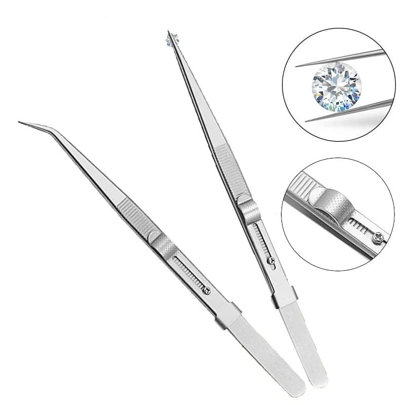 Pinzette per gioielli con diamanti in acciaio inossidabile Pincette con pietre preziose con strumenti manuali per pinzette per gioielli con chiusura antiscivolo regolabile