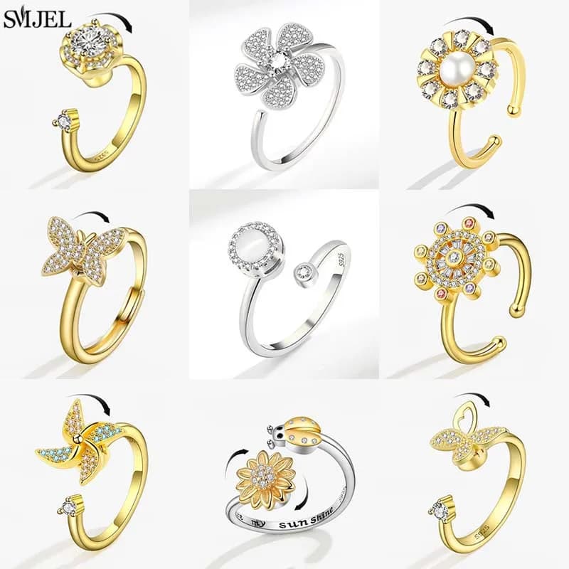 Anello di ansia antistress a forma di farfalla alla moda per le donne Moda fiore carino mulino a vento Fidget Spinner Anelli che ruotano liberamente gioielli