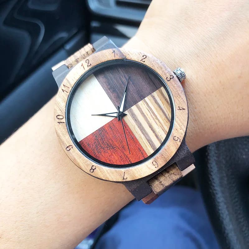 Anniversary Gift Men's Quartz Watch 3 Colors Full Natural Wood Women's Bracelet With Foldable Clasp