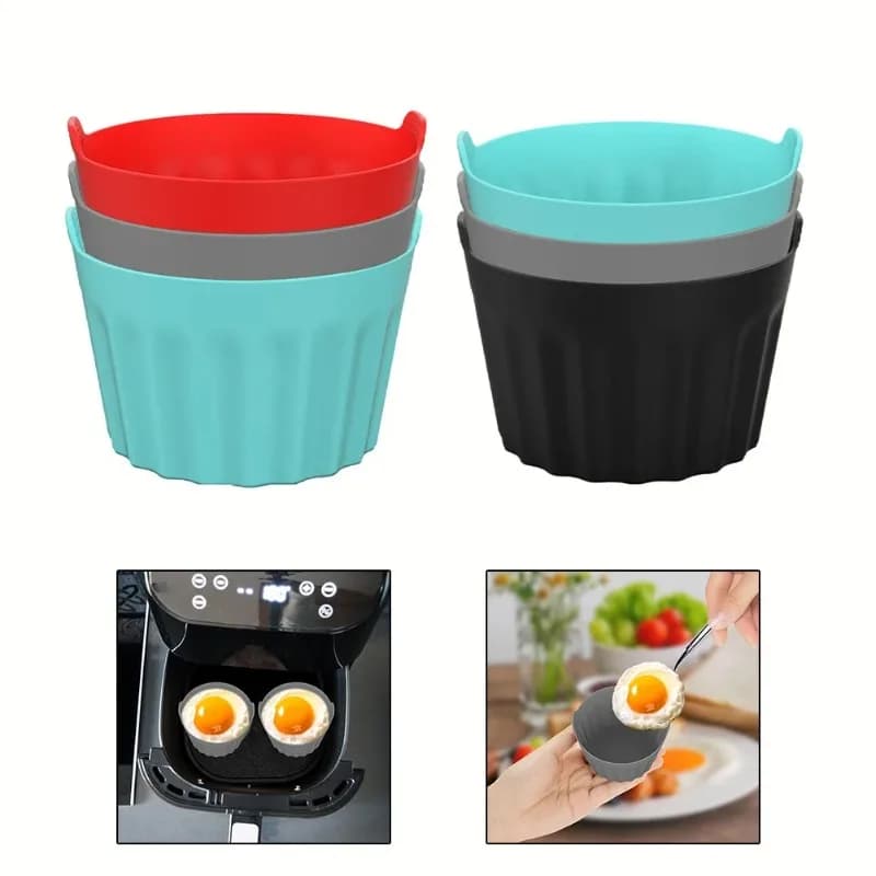 Set of 3/6/9 pieces: Silicone Air Frying Basket, Silicone Air Frying Machine Stamp, Air Coated Egg Silicone Mould, Cupcake Silicone Moulds, Copper for Air Frying Machine and Ovens