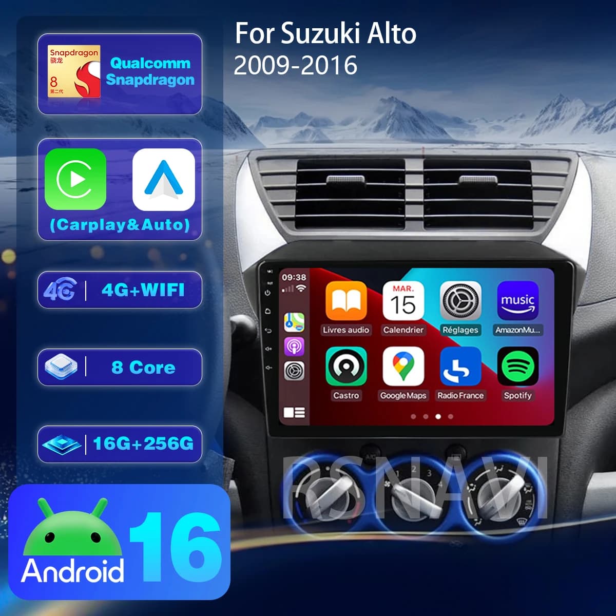 Android 16 For Suzuki Alto 2009 - 2016 Carplay Auto Car Radio Multimedia Player Qualcomm Screen Autoradio Stereo Plug and Play