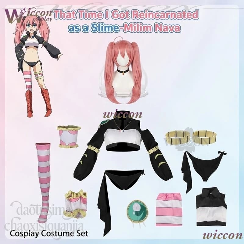 That Time I Got Anime As A Slime Cosplay Milim Nava Costume Kawaii Bikini Top Socks Necklace Pink Twin Ponytails Halloween Party