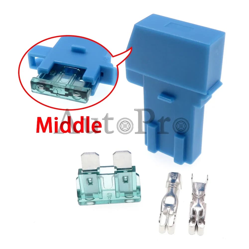 Set di 1 Portafusibili Blu con Terminale per Fusibili Standard Medi AC, Presa per Fusibili Auto