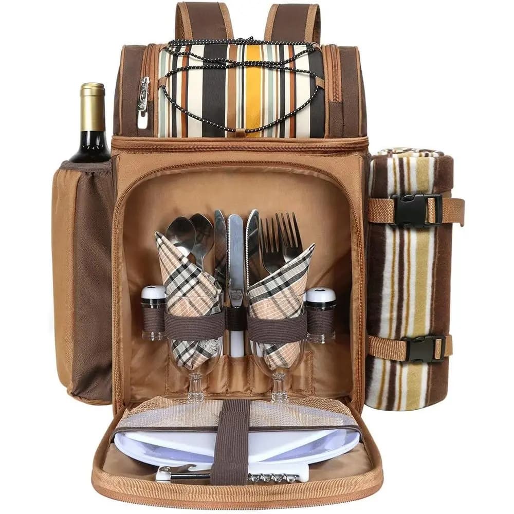 Zaino da Picnic a Doppio Isolamento per Due con Scomparti Refrigeranti, Porta Vino, Coperta, Set di Posate - Perfetto per Matrimoni, Appuntamenti