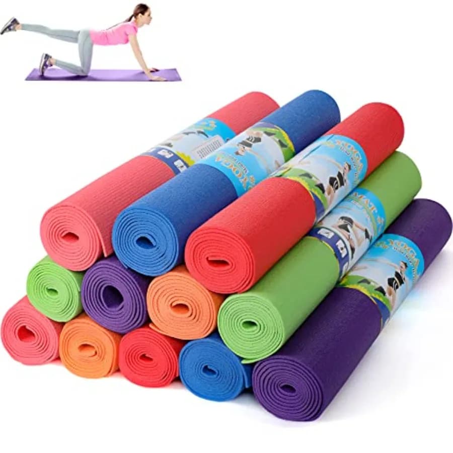 Set di 12 Tappetini Yoga 68x24x0.12 Pollici, Antiscivolo, per Esercizi Fitness e Allenamento, per Donne e Uomini, per Casa e Palestra, in Nero
