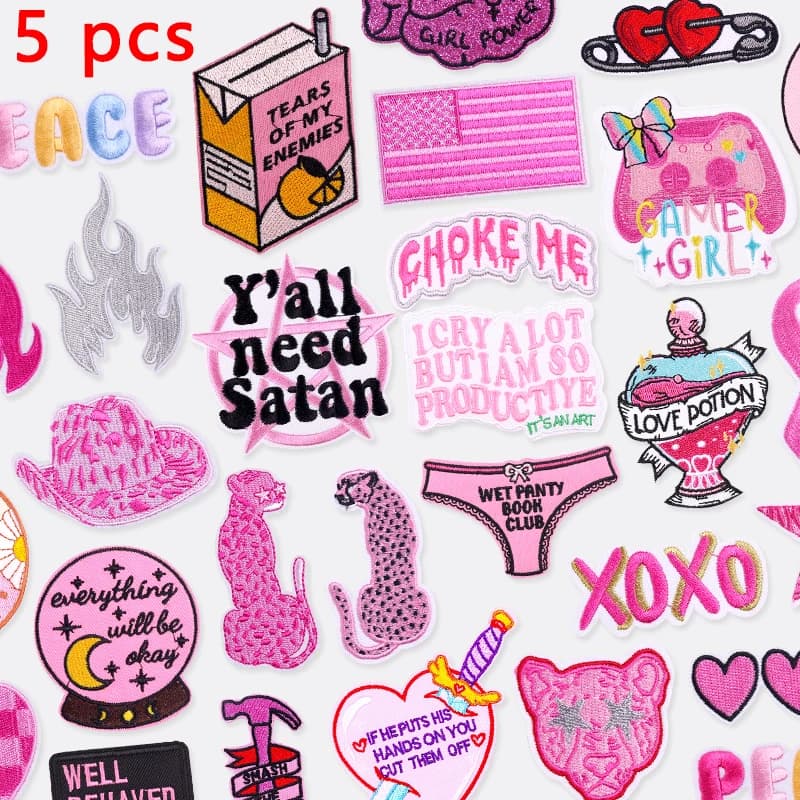 5 pz/set lettere rosa applique ferro sulle toppe per abbigliamento toppe termoadesive sui vestiti fai da te cucire/toppa ricamata fusibile
