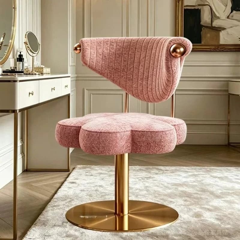 Flower Rotatable Vanity Chair Velvet Backrest Gold Metal Leg Adjustable Height Makeup Stool Decor Luxury Dressing Chair Bedroom