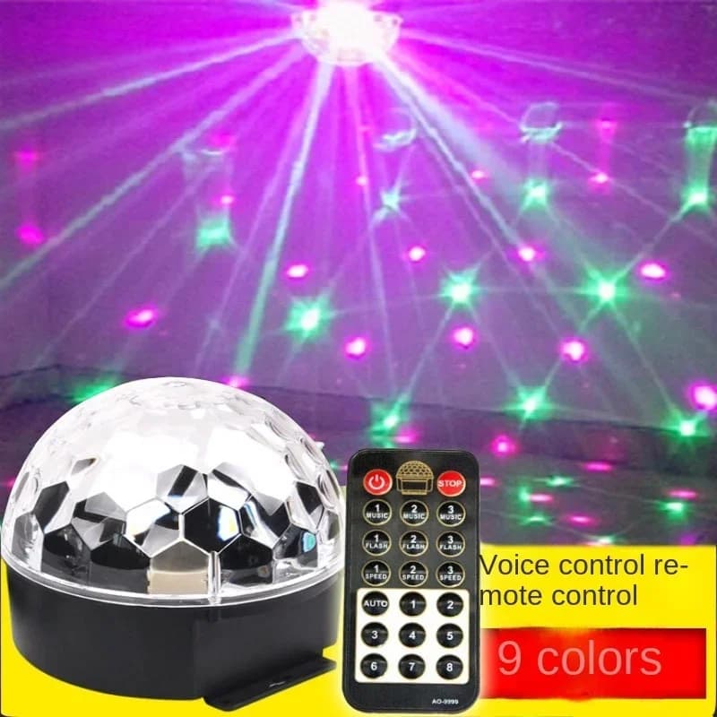 Telecomando a 9 colori LED sfera magica di cristallo KTV bar lampada colorata rotante a comando vocale flash lampada decorativa per la casa