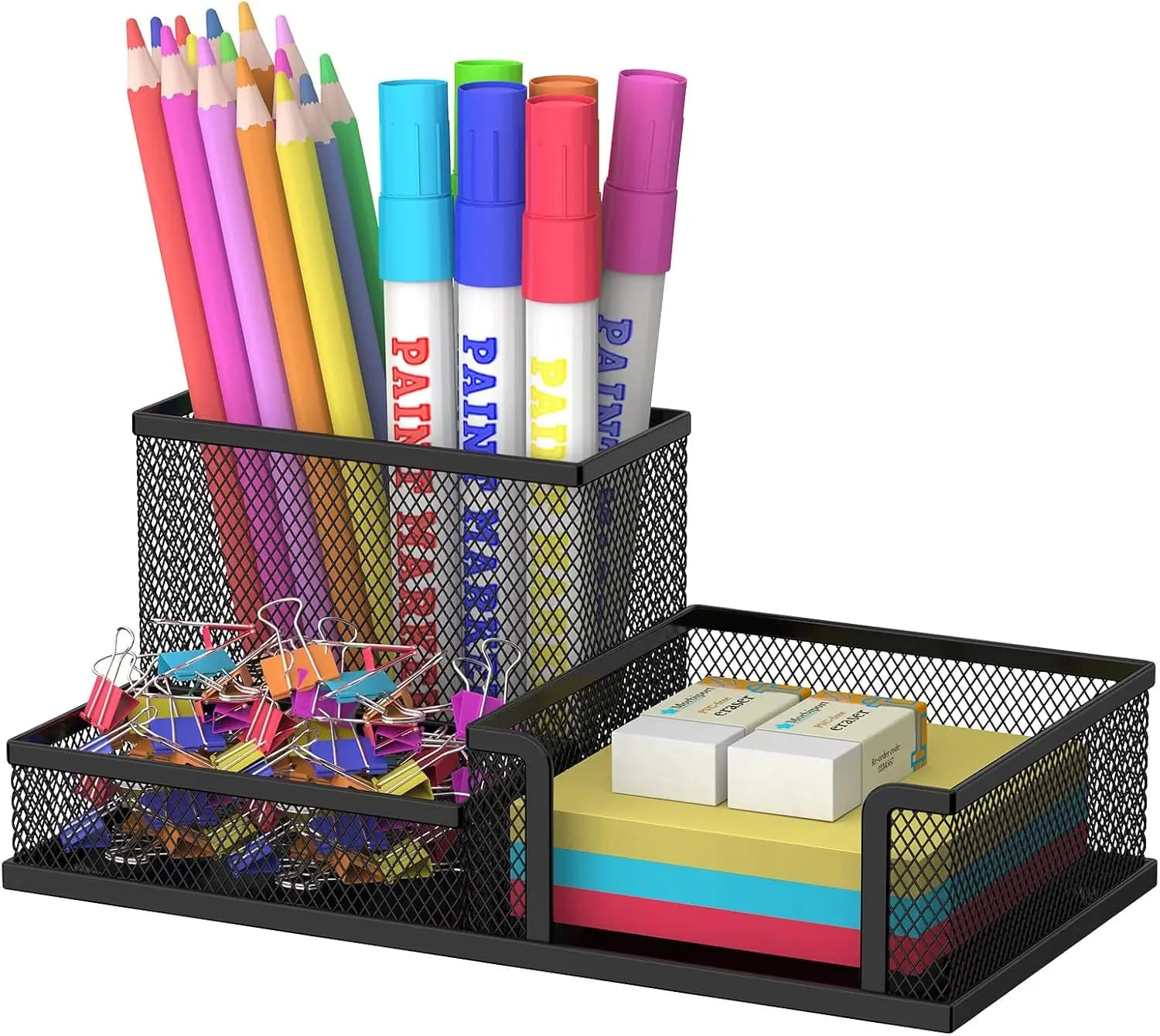 Portapenne da scrivania con 3 scomparti, organizer per cancelleria, porta matite per casa, scuola, ufficio, nero