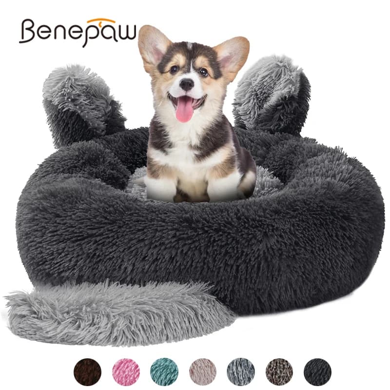 Benepaw peluche gatto cane letto calmante ciambella rotonda Pet Bed per cani di piccola taglia Anti ansia soffice cuscino lavabile per cuccioli antiscivolo