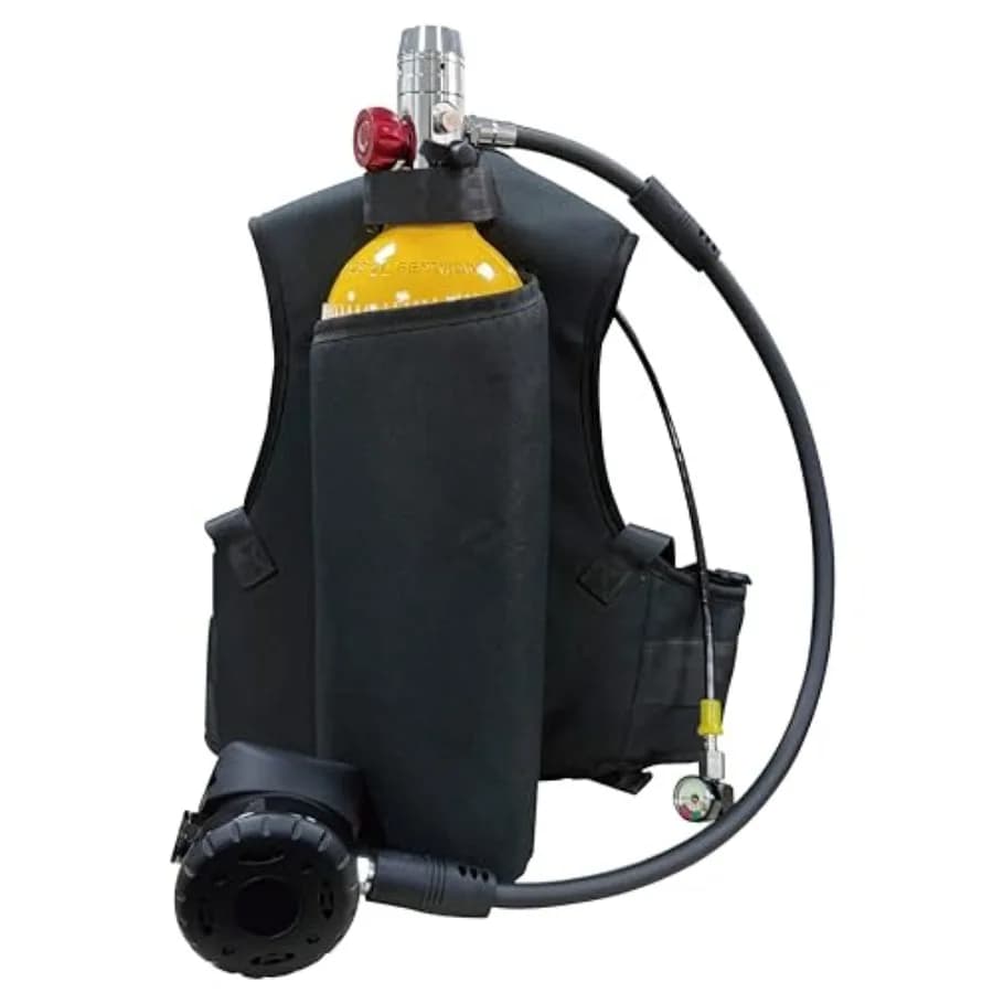 Set da immersione portatile: kit bombola subacquea in alluminio da 2L con zaino e regolatore, nero, autonomia di immersione 25-30 minuti, bombola riutilizzabile
