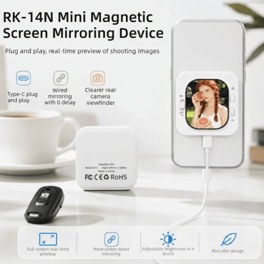 Bluetooth Selfie Controller Selfie Screen Wired Magnetic Rear Camera Monitor Mini Magnetic Phone Selfie Live Streaming