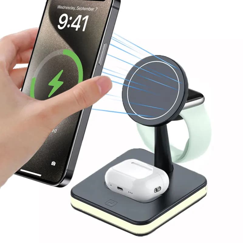Desktop Magnetic 3 in 1 LED Wireless Charger Stand For iPhone 17~12 Pro Max Airpods Pro Apple Watch Fast Charging Dock Station