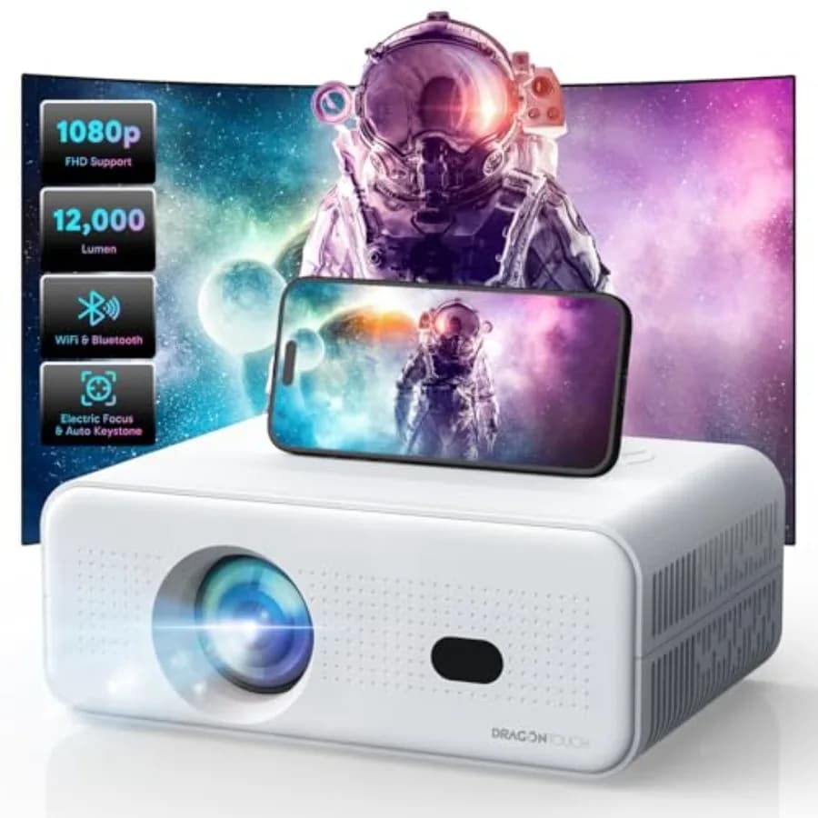Mini Proiettore Elettrico con WiFi 5G e Supporto Bluetooth, Proiettore Video Smart FHD 1080P, 12000L, Proiettore Portatile per Film