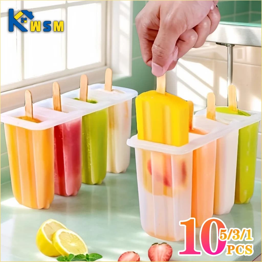 1-10PCS 4 scomparti stampi per gelato con coperchio scatola per ghiaccioli fai da te riutilizzabile stampo per gelato congelato per bambini strumento da cucina estivo