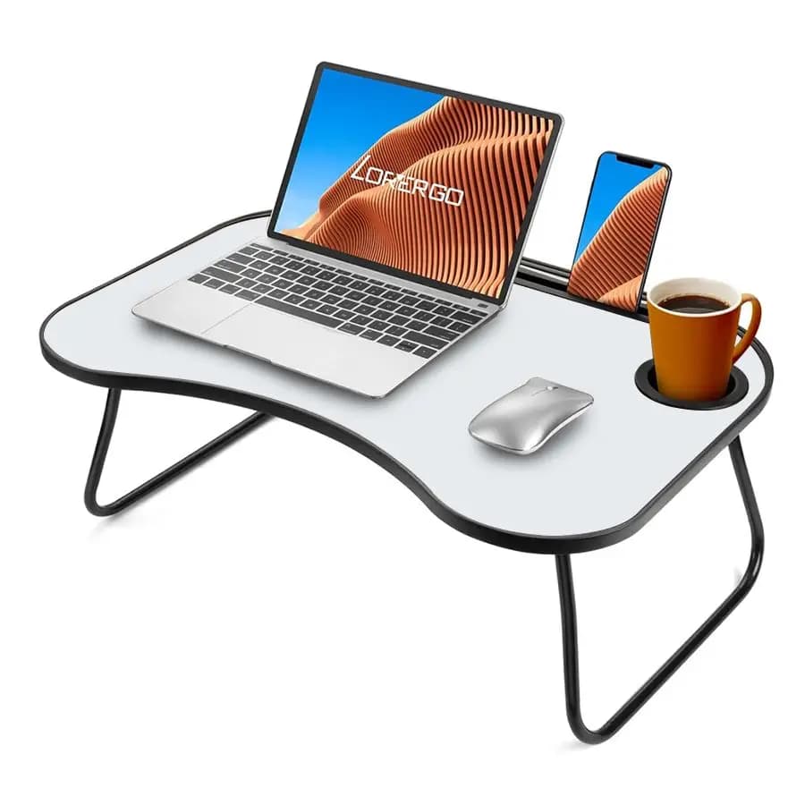 Scrivania portatile per letto - Supporto per laptop pieghevole ad altezza regolabile con ventilazione di raffreddamento e cuscino in memory foam 23,8x15,8x10