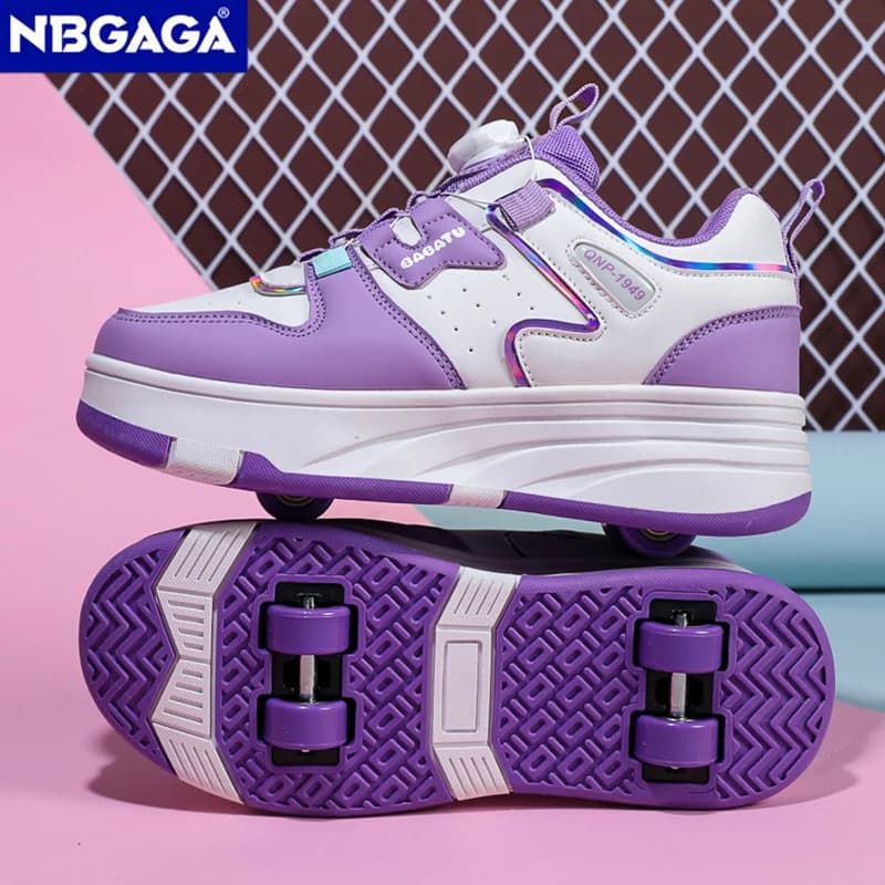 Light four-wheeled sports shoes for children and boys, with removable wheels, for casual walks.