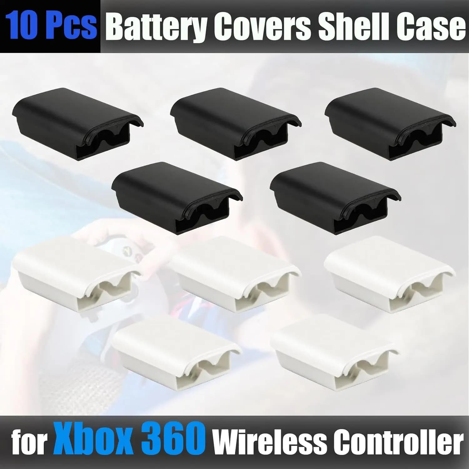 10 pezzi di copertura per batteria in plastica per controller wireless Xbox 360 con adesivo, guscio di copertura per batteria, accessori per videogiochi