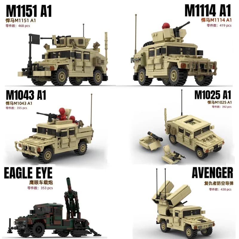 MOC blindato Hummered Car Building Blocks veicolo d'assalto modello M1151 WW2 armi militari noi soldati figure mattoni giocattoli per bambini