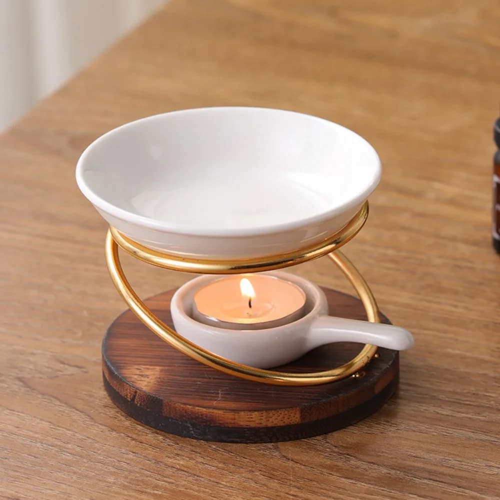 Home Decoration Wooden Base Aromatherapy Stove Metal Ceramics Aromas Diffuser Wax Melt Warmer Room and Spa Relaxation