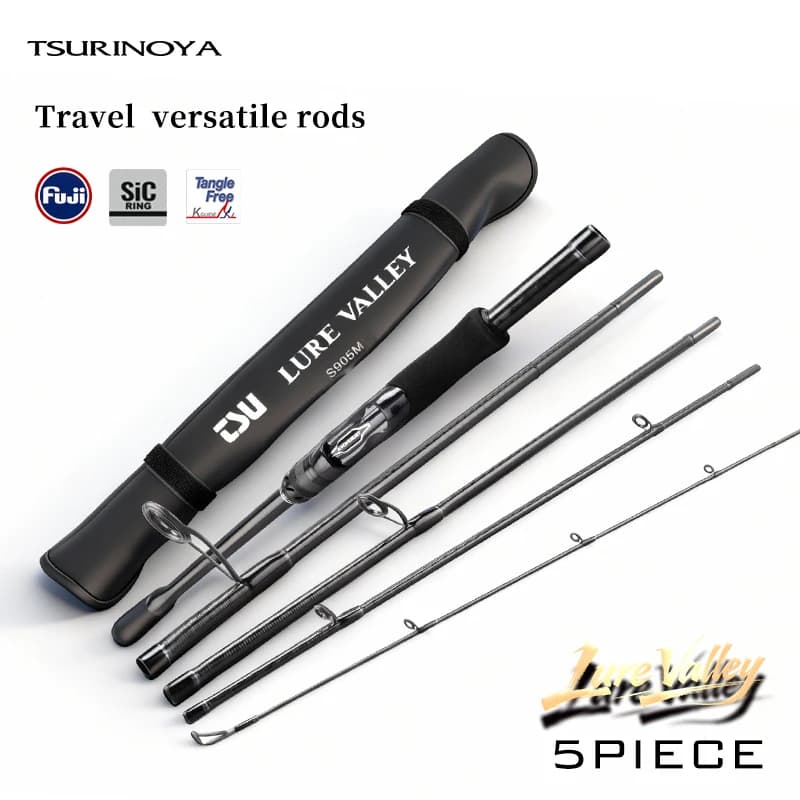 Canna da Pesca da Viaggio TSURINOYA LURE VALLEY, 5 Sezioni, per Spinning e Casting, con Anelli FUJI, Lunghezze 1.98m, 2.08m, 2.28m, 2.44m, 2.7m