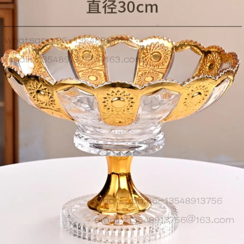 Snacks with feet, crystal glass dried fruit plate, gold large light luxury creative engraving, exquisite home ornament