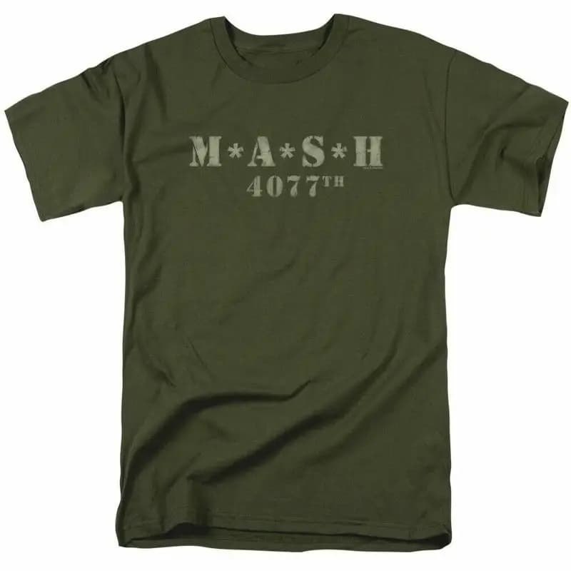 Mash Distressed Logo T Shirt Mens 4077 Licensed Classic Tv Show Military Green