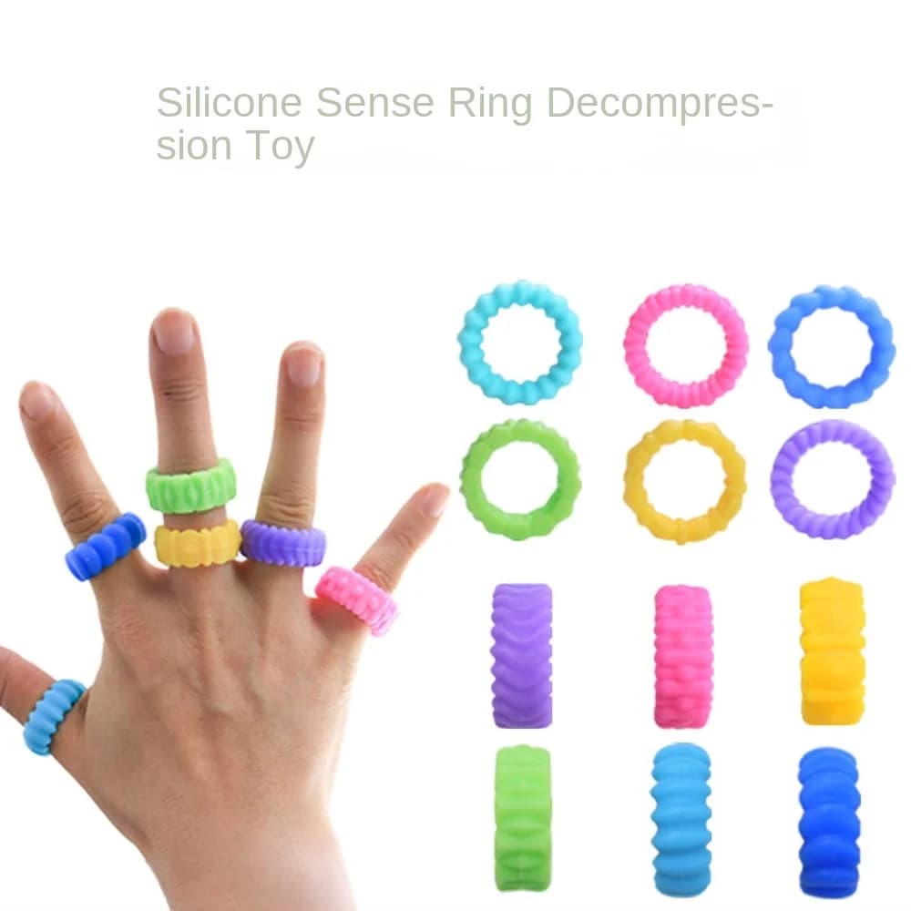 6 pezzi durevole giocattolo sensoriale antistress in silicone silenzioso riduttore di stress anelli di ansia anello di agitazione per bambini