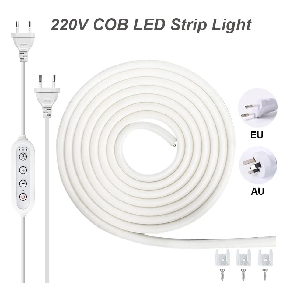 Striscia LED COB 220V con Interruttore Dimmer/Senza Interruttore, Impermeabile, 288 LED/m, 1-25m, per Illuminazione Interna ed Esterna