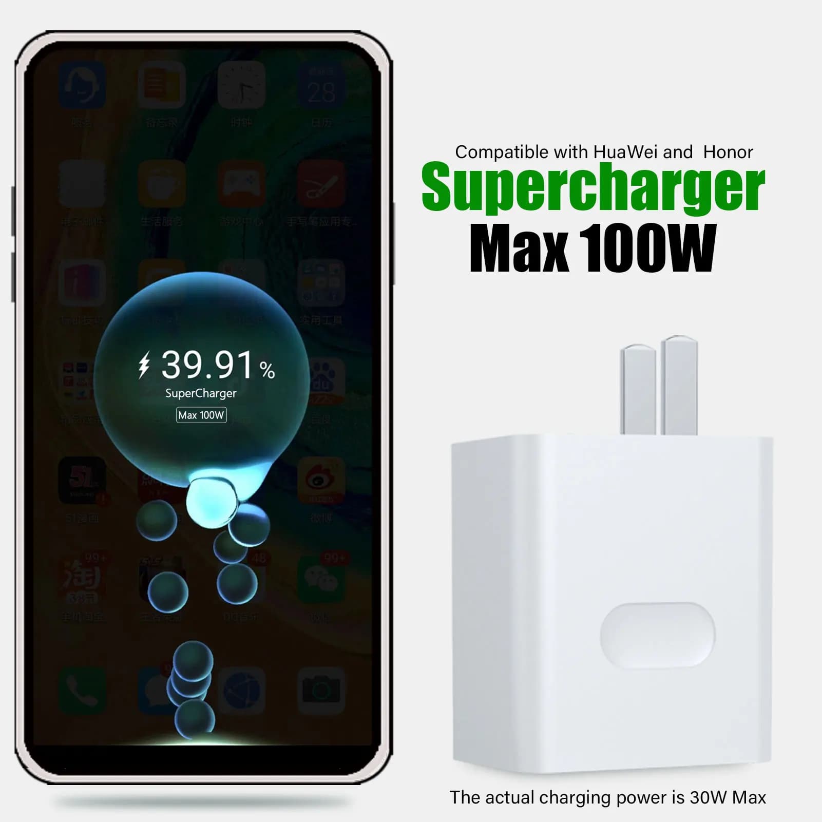 100W Max Plug USB SuperCharge Adattatore di Alimentazione per Honor 200, Spina Caricabatterie Veloce USB Supercharge per Honor 200 Pro X8c Magic 7 V3 90 Pad 9 Caricatore Veloce USB per Caricabatterie da Parete X9C X7C