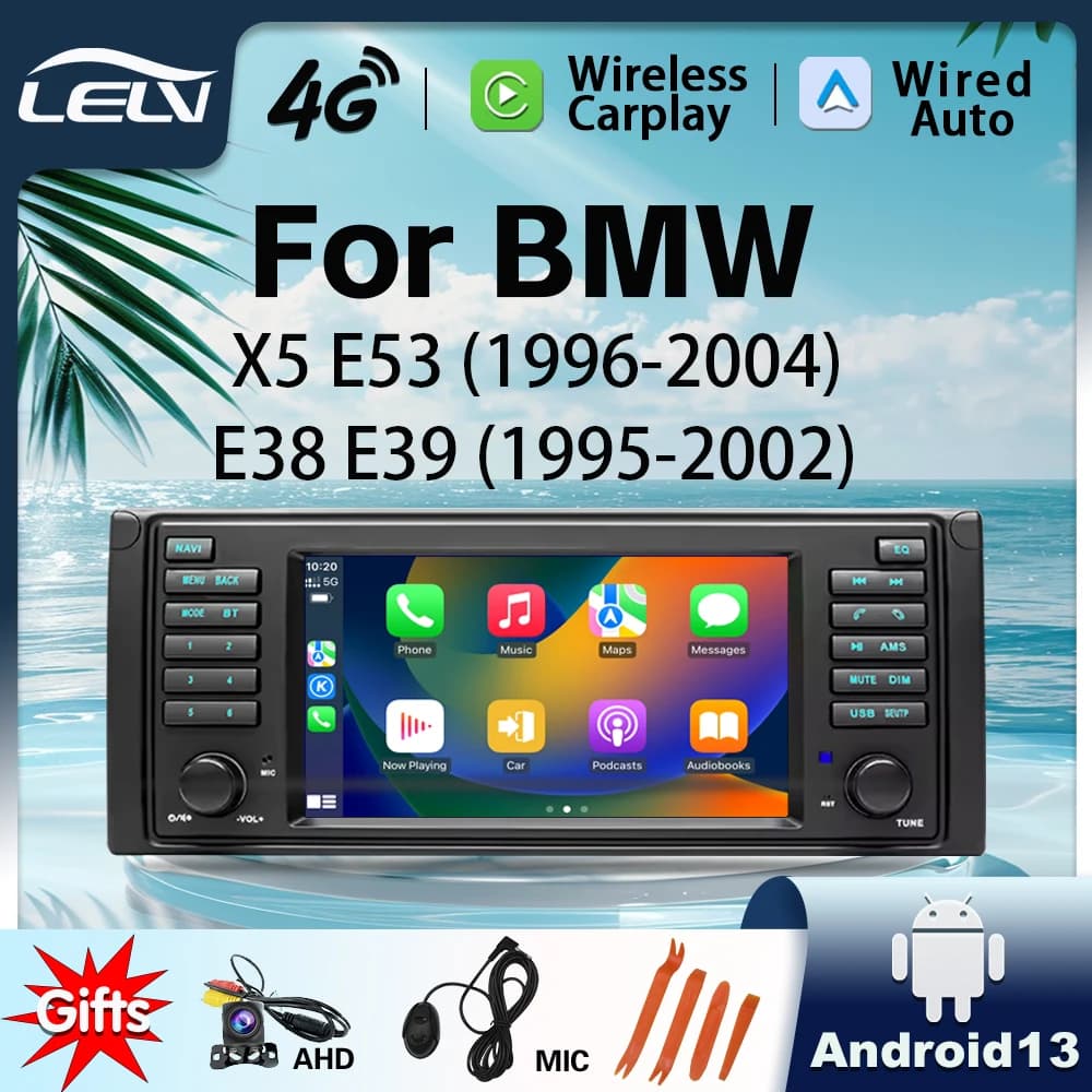 LELV 7 pollici Carplay Android 13 Auto 2Din Radio Lettore Video Con Navigazione GPS BT5 AHD Inversione Per BMW Serie 5 E53 X5 E39 M5