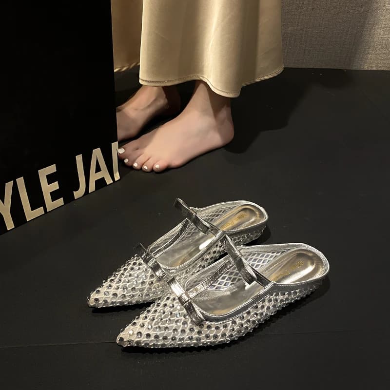 Sandali con Plateau e Strass Argento per Donne, Nuovi Mule Mary Jane Estivi 2026