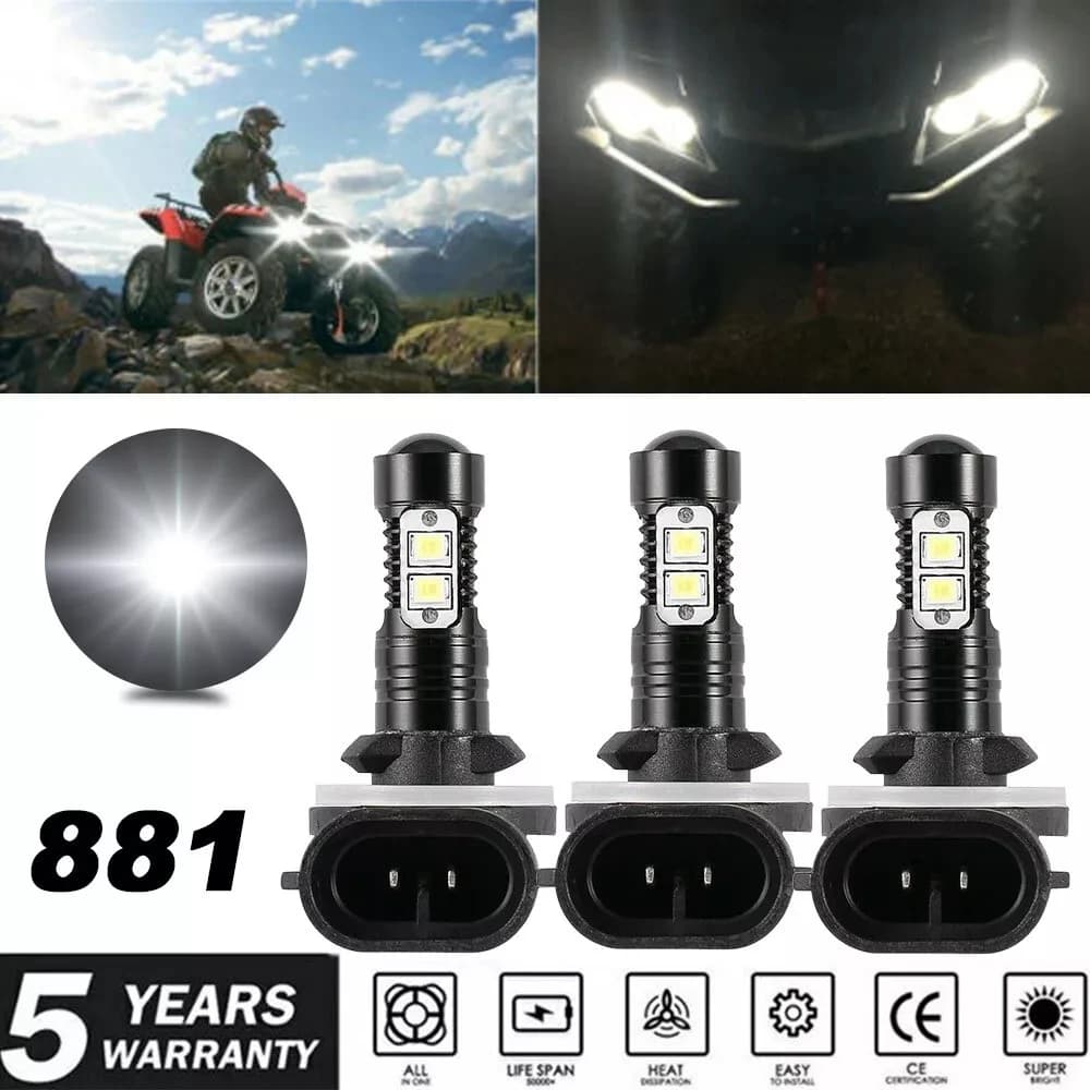 3x 881 Kit lampadine per fari a LED 6000K 20000LM Luce frontale bianca super luminosa per Polaris Sportsman 500 550 570 600 700 800 850