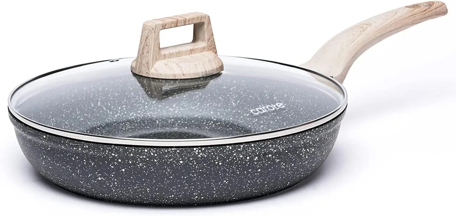 CAROTE Anti-adhesive pan, Anti-adhesive granite pan with glass lid, egg and omelet pan, Stone Chef's pan