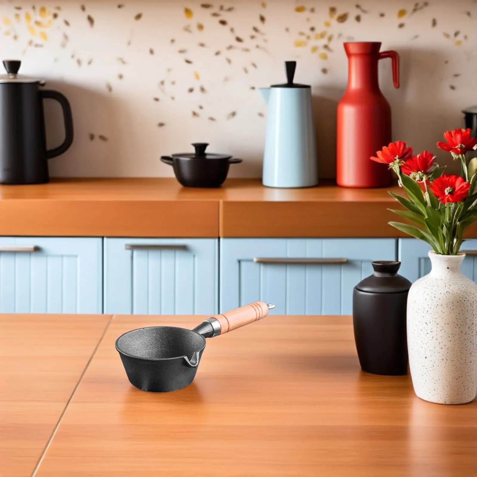 Mini Padella per Uova in Ferro, Pentola per Olio e Riscaldamento, Contenitore per Sciogliere Burro e Formaggio, Manico in Legno, Design Ergonomico, Multifunzionale