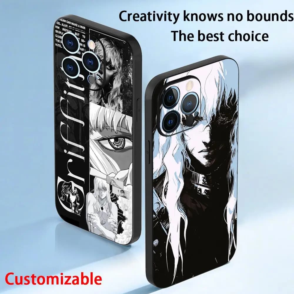 Griffith anime man cool design Phone Case For iPhone 16 16e 15 14 13 12 11 Plus Mini Pro Max Soft black Shockproof Cover