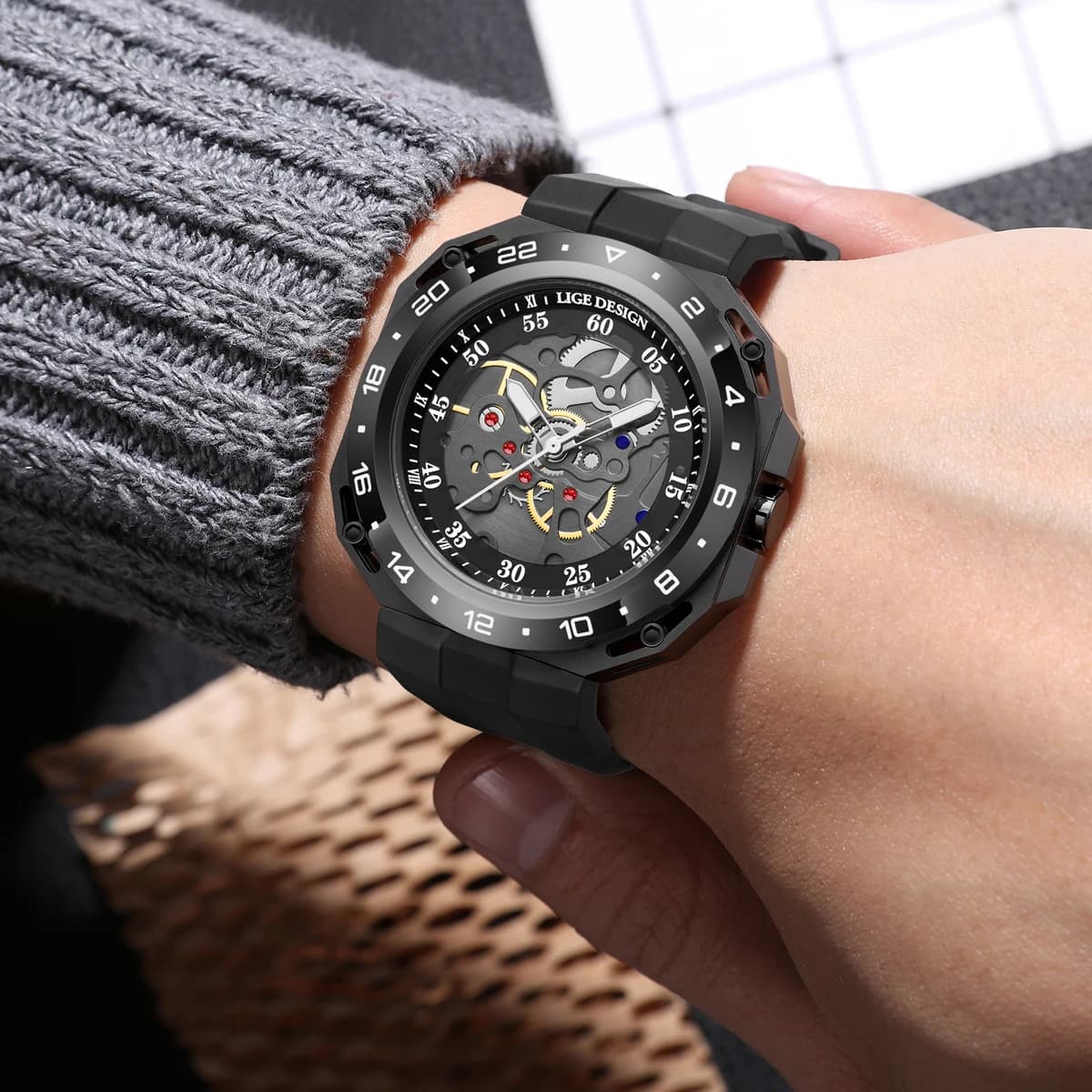 LIGE Orologi da uomo di lusso Orologio da uomo impermeabile da lavoro Orologio da uomo al quarzo quadrato con cinturino in silicone luminoso Reloj Hombre