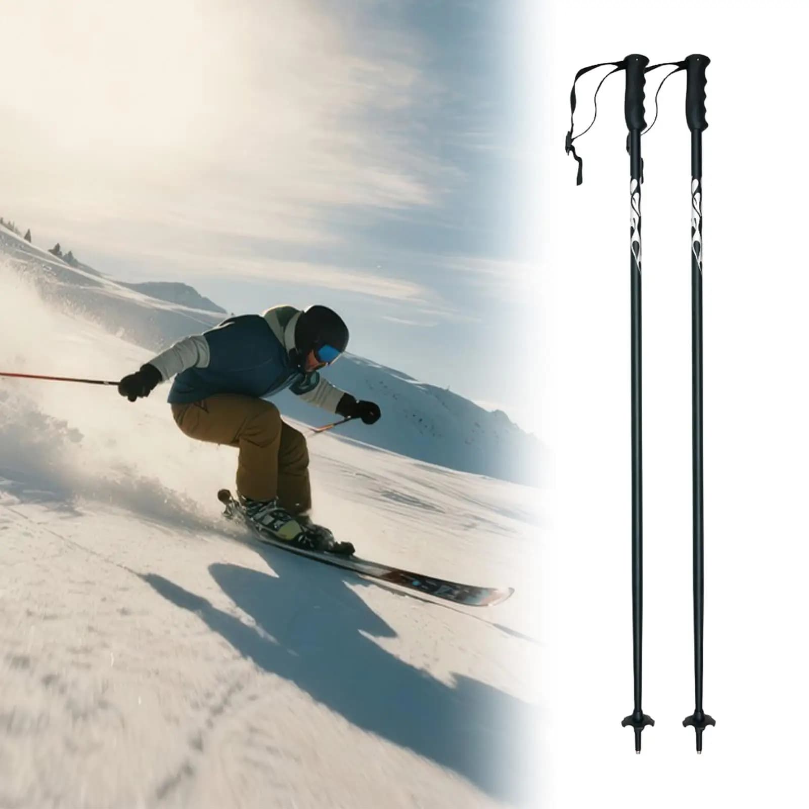 Ski poles in Aluminium Alloy with Reinforced Rubber Grip, Anti-slip Trekking Sticks for Camping and Mountaineering