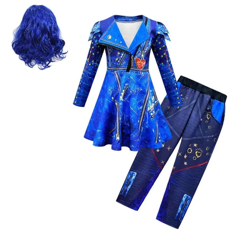 D-Descententes 3 Evil Costume Cosplay Ragazze Evie Bambini Abiti natalizi Parrucca Festa di compleanno Giorno Daw;3'f,6;t.8'