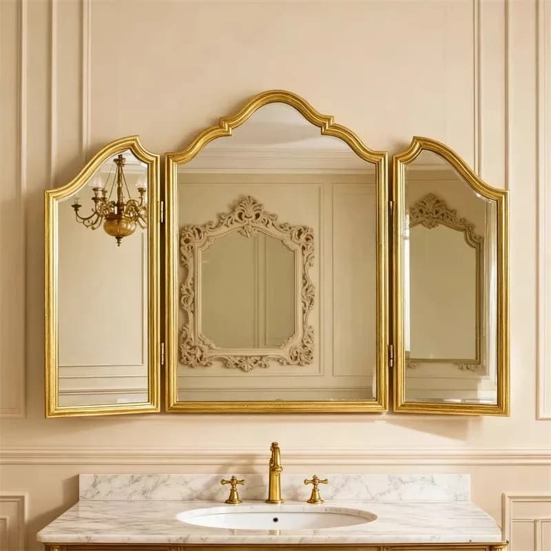 Specchio da bagno pieghevole da tavolo, specchio cosmetico a tre ante, specchio a tre lati da parete