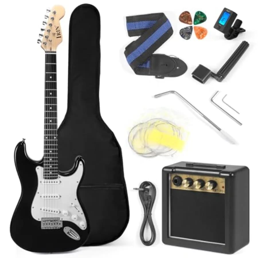 Chitarra Elettrica 39 Pollici Full Size Kit Completo per Principianti con Amplificatore Nero Set Completo Include Borsa Capotasto Tracolla Corde Cavo Plettri
